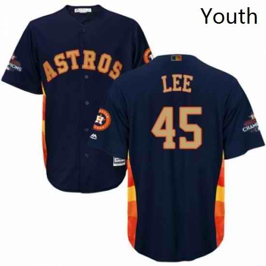 Youth Majestic Houston Astros 45 Carlos Lee Authentic Navy Blue Alternate 2018 Gold Program Cool Base MLB Jersey